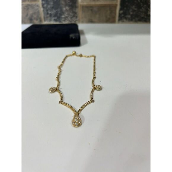 Designer Nolan Miller CZ Teardrop & Gold Link Necklace 17”inch 14K Gold Plated. - Picture 4 of 9